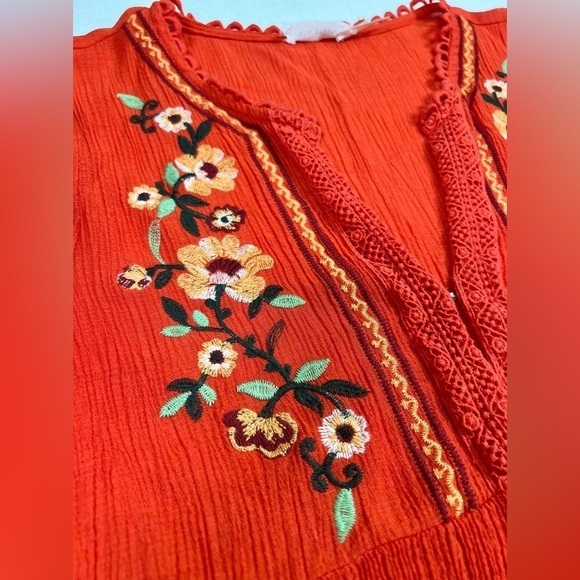 BLU PEPPER Women’s V Neck Embroidered Crochet Top Boho Hippie Cottagecore Large - Picture 3 of 13